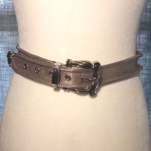 Vintage 80's Donna Katz Silver Chain Silver Leather Trim Women's Belt Size 33" M